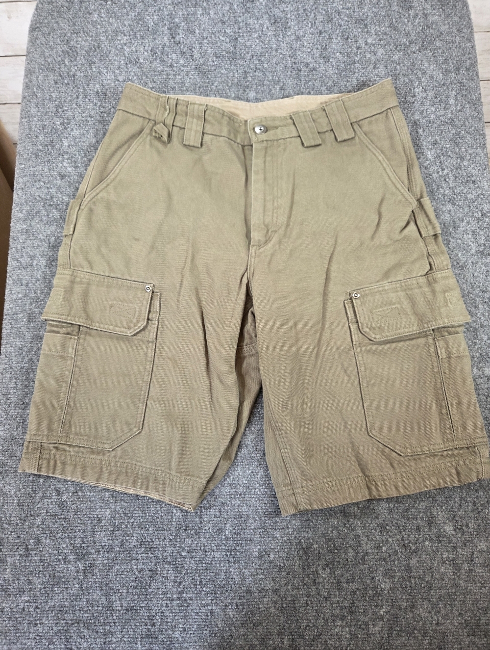 Duluth Trading Co Cargo Shorts Mens 34 Tan Canvas Work Utility 12” Inseam